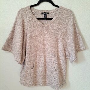 *Style & Co Tan Heather Short Dolman Wide Sleeve V-neck Sweater Kangaroo Pocket